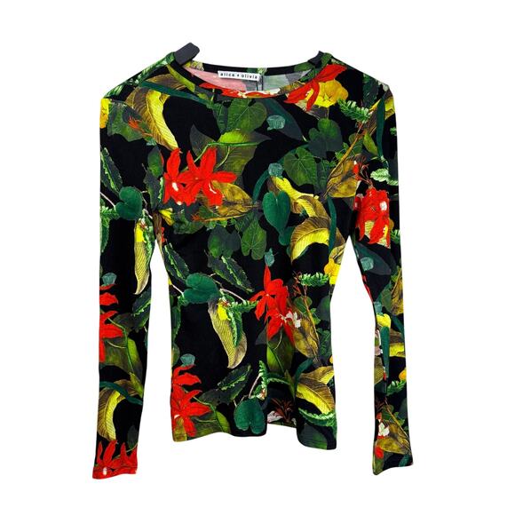 ALICE + OLIVIA Delaina Floral Tropical Long Sleeve Top xs - Picture 4 of 6